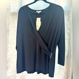 Charter Club Black 3/4 Sleeve Wrap Blouse